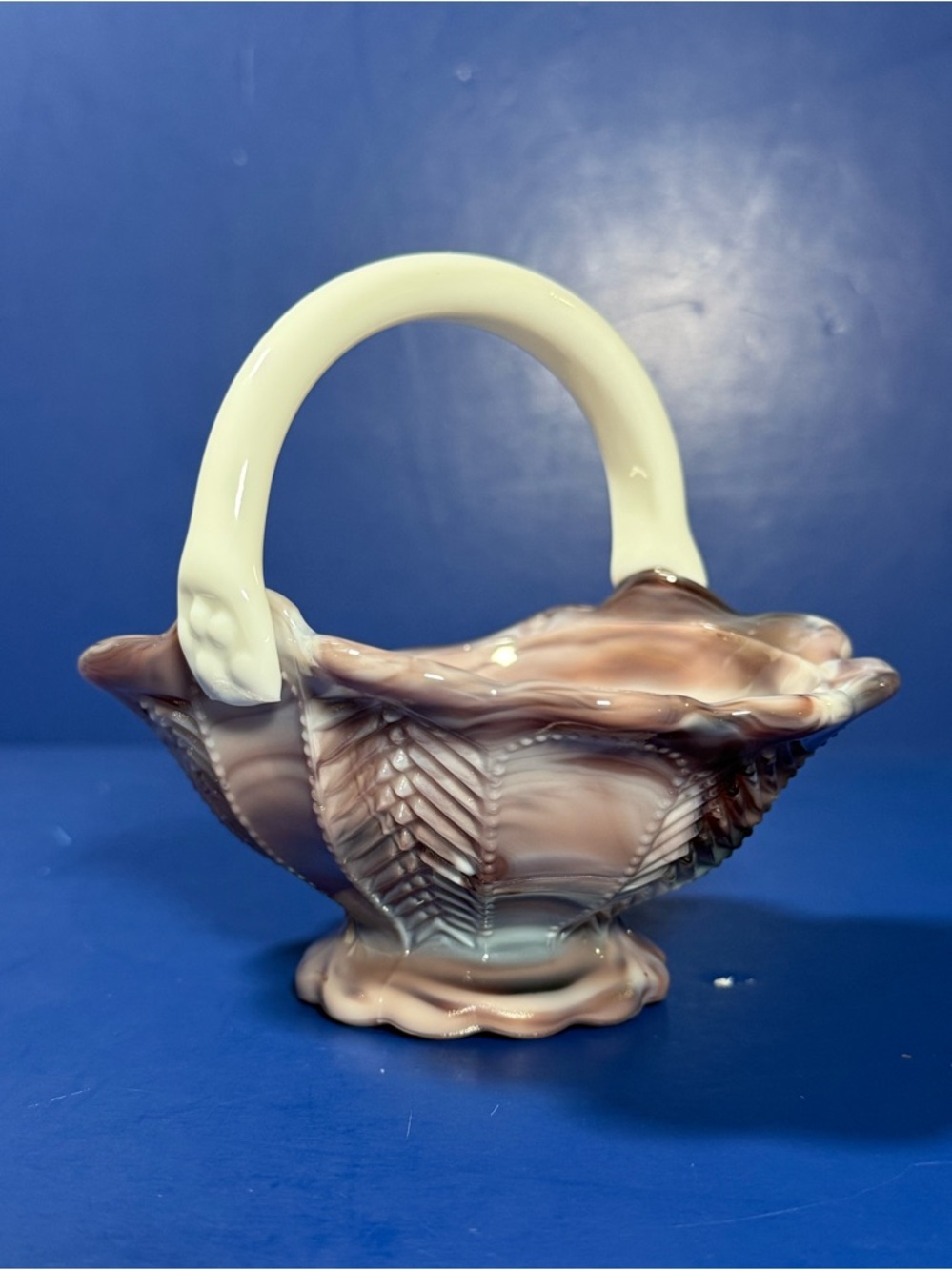 RARE Imperial Glass Purple Slag Basket – Impressed Mark – Glossy - 4.5” Tall